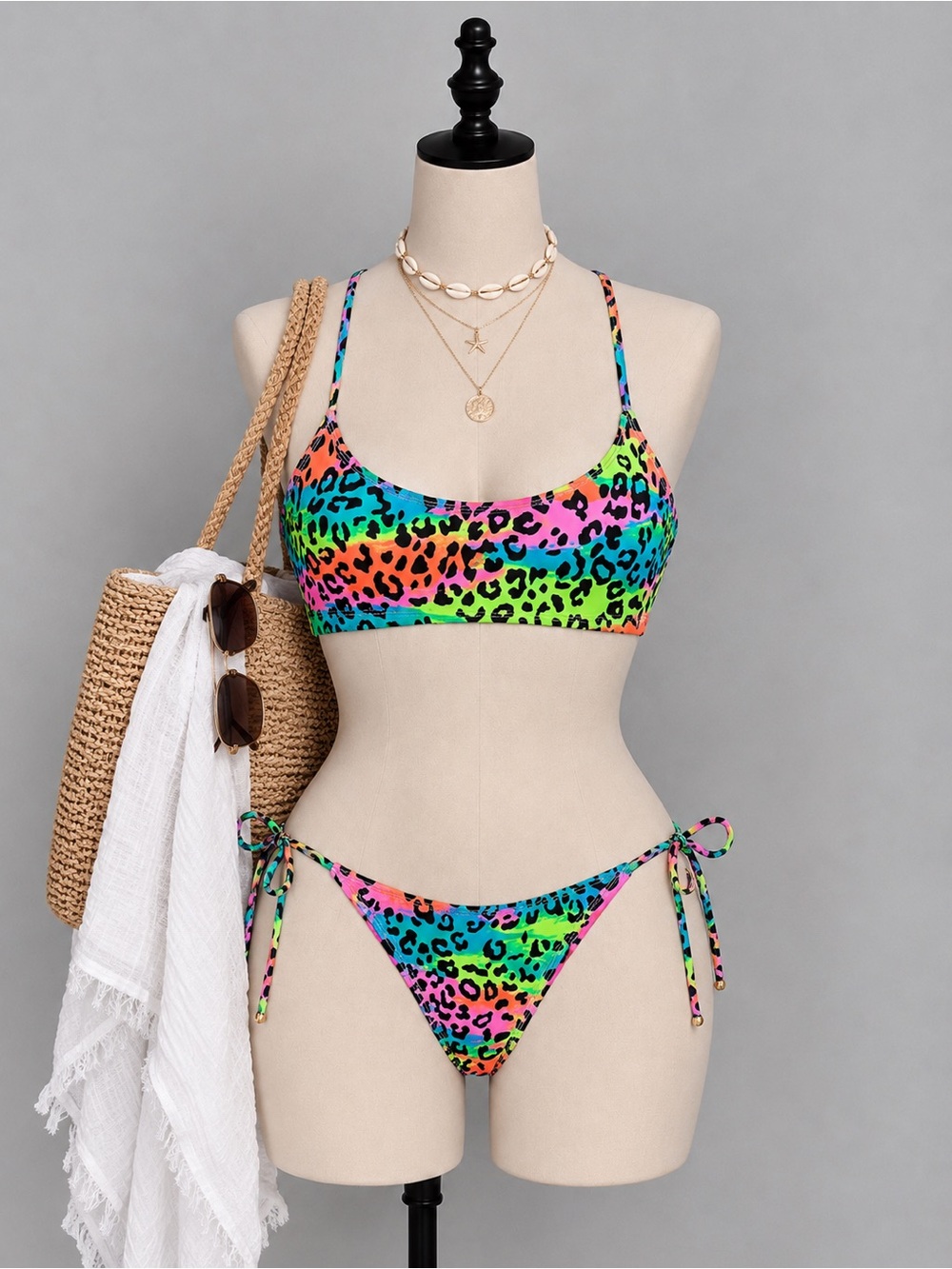 Colorful Leopard Print Bikini Set